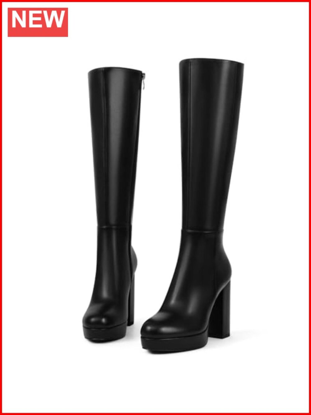 Women's Platform Knee High Boots Chunky Heel Side Zipper